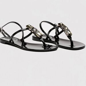 TARA GRINNA SWIMWEAR LLARIA JELLY SANDALS Back Strap Crystals Black 39